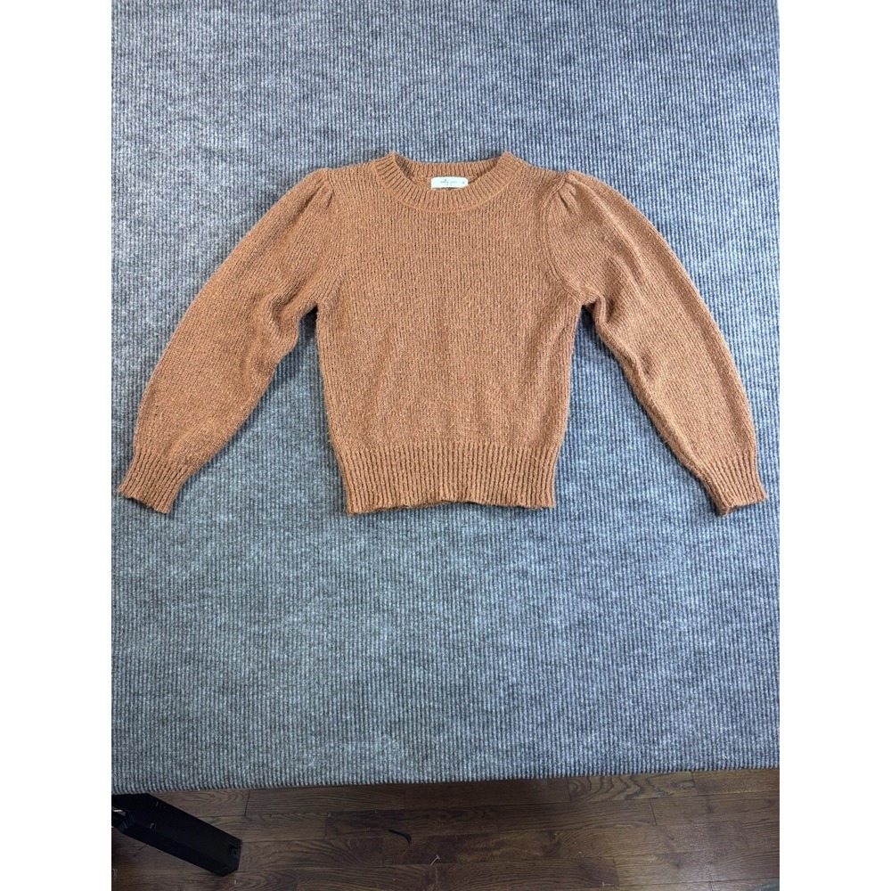 Molly Green Brown Puff Shoulder‎ Knit Pullover Sweater M Women